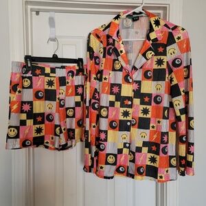 Emy Ave Plisse Set Nostalgic Smiley Checkered Shorts And Top